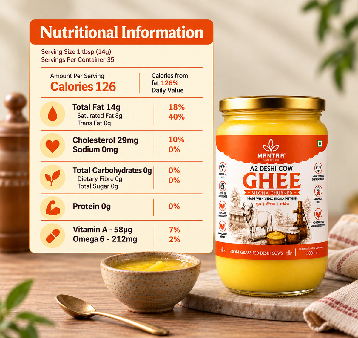 Desi Cow Ghee — A2 Bilona Method (500ml)
