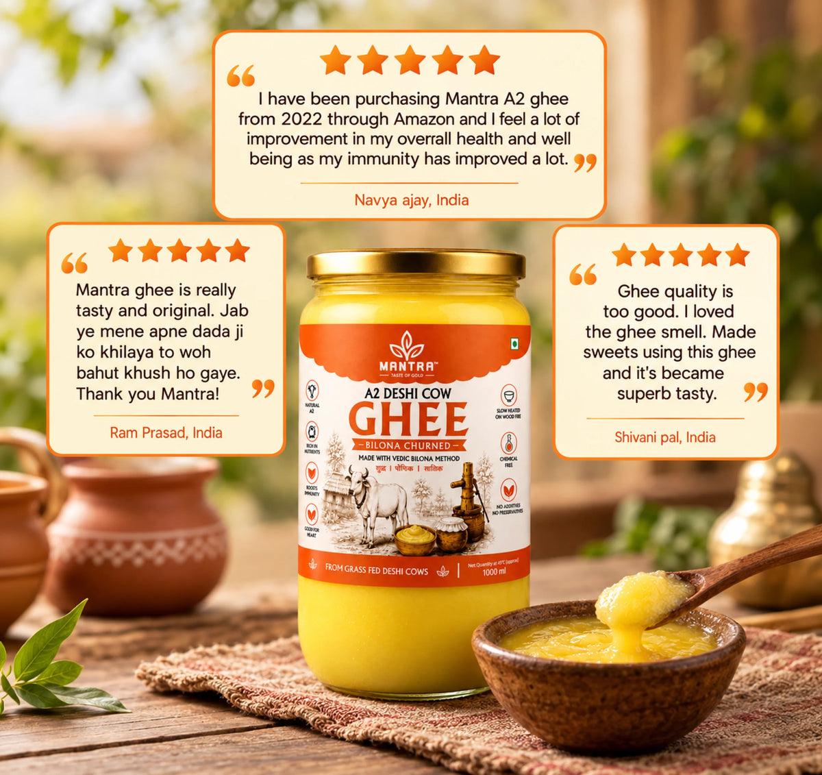 Desi Cow Ghee — A2 Bilona Method (1000ml)