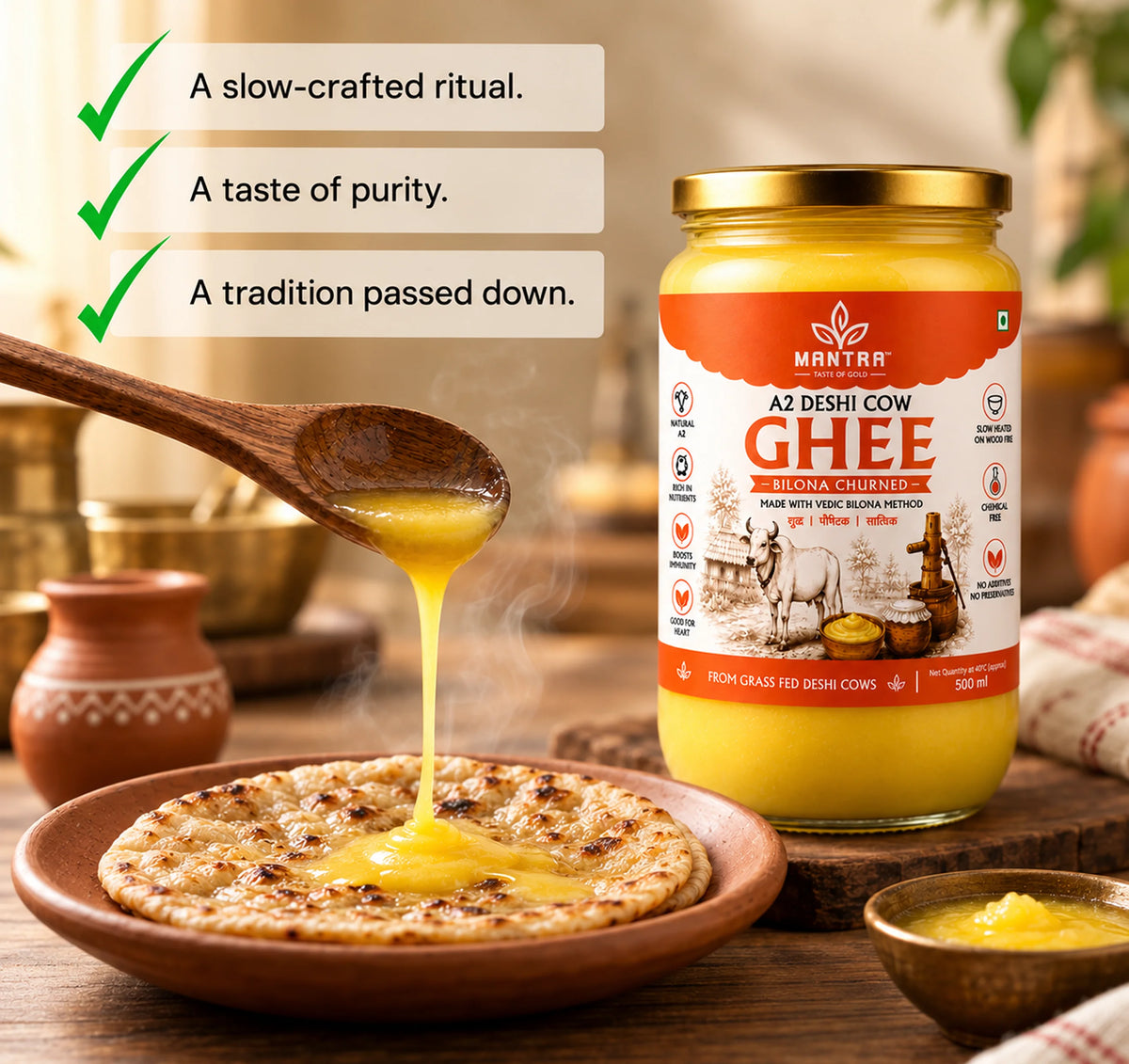 Desi Cow Ghee — A2 Bilona Method (500ml)